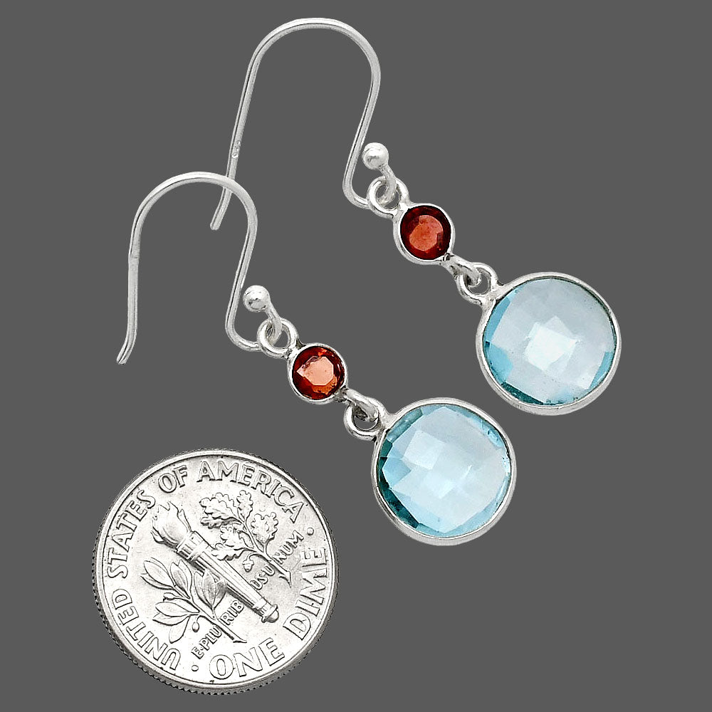 Sky Blue Topaz Checker Briolette & Garnet Earrings E-1006 SDE85024