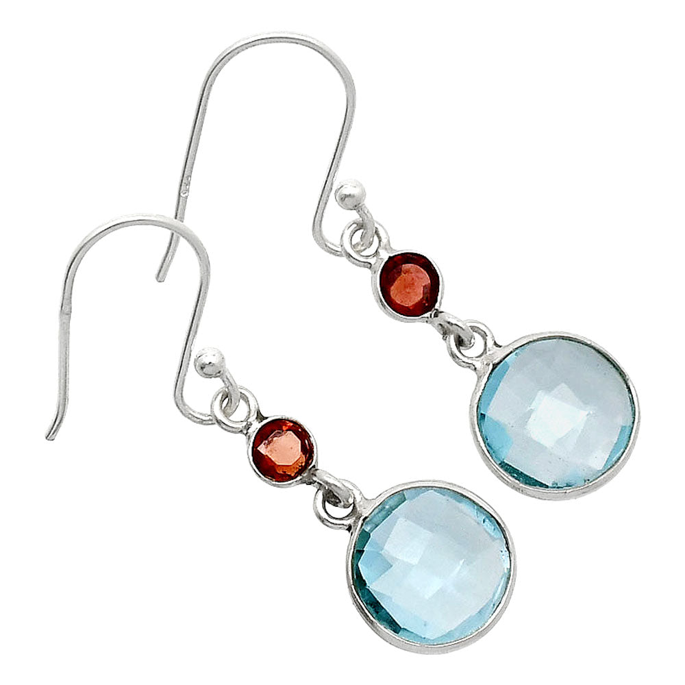 Sky Blue Topaz Checker Briolette & Garnet Earrings E-1006 SDE85024