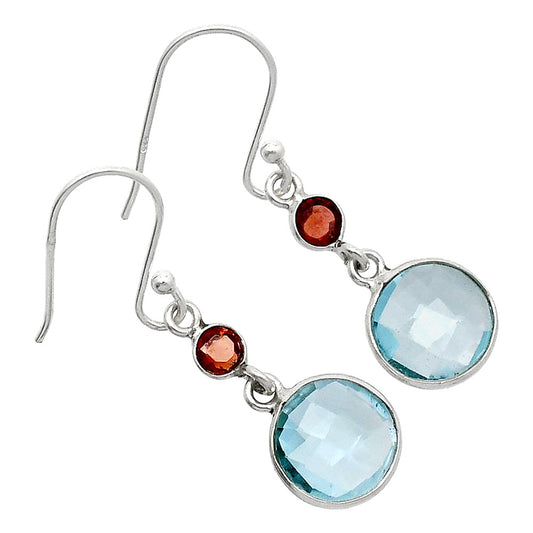 Sky Blue Topaz Checker Briolette & Garnet Earrings E-1006 SDE85024