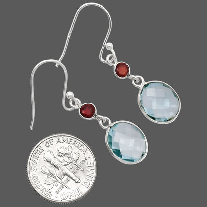 Sky Blue Topaz Checker Briolette & Garnet Earrings E-1006 SDE85033