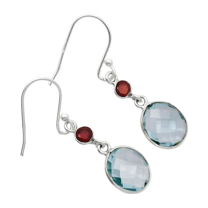 Sky Blue Topaz Checker Briolette & Garnet Earrings E-1006 SDE85033