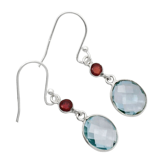 Sky Blue Topaz Checker Briolette & Garnet Earrings E-1006 SDE85033