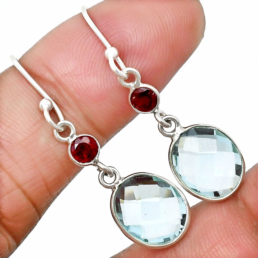 Sky Blue Topaz Checker Briolette & Garnet Earrings E-1006 SDE85036
