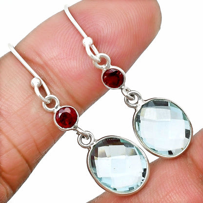 Sky Blue Topaz Checker Briolette & Garnet Earrings E-1006 SDE85036