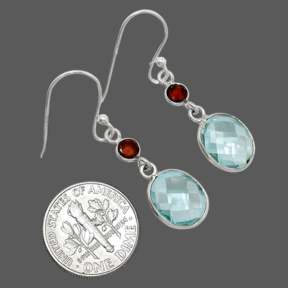 Sky Blue Topaz Checker Briolette & Garnet Earrings E-1006 SDE85036
