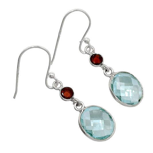 Sky Blue Topaz Checker Briolette & Garnet Earrings E-1006 SDE85036