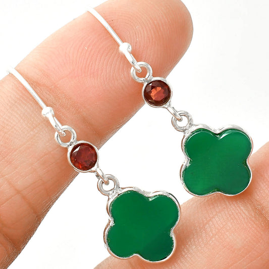 Natural Green Onyx & Garnet Earrings E-1006 SDE85177
