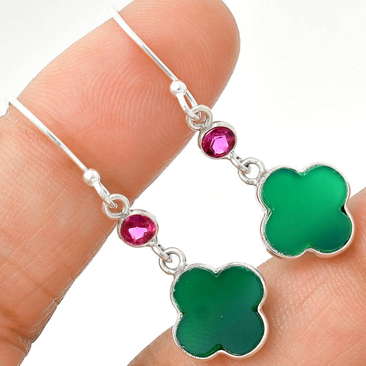 Natural Green Onyx & Ruby Earrings E-1006 SDE85180