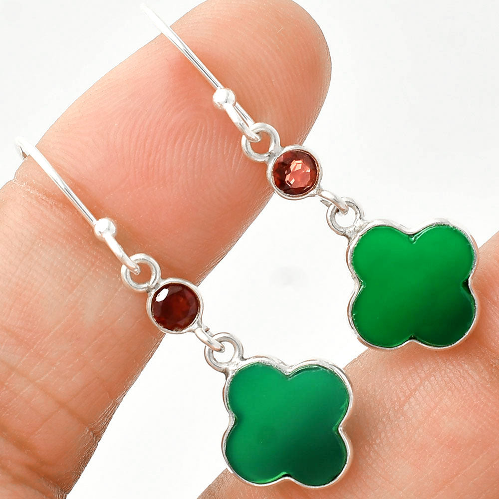 Natural Green Onyx & Garnet Earrings E-1006 SDE85181