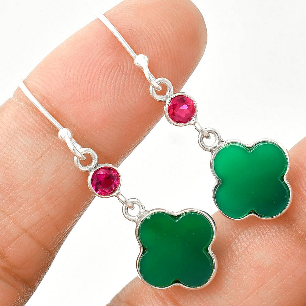 Natural Green Onyx & Ruby Earrings E-1006 SDE85186