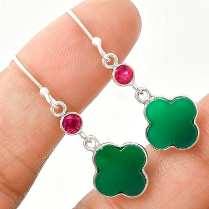 Natural Green Onyx & Ruby Earrings E-1006 SDE85186