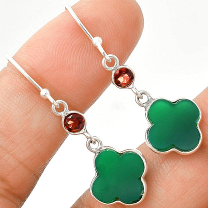 Natural Green Onyx & Garnet Earrings E-1006 SDE85190