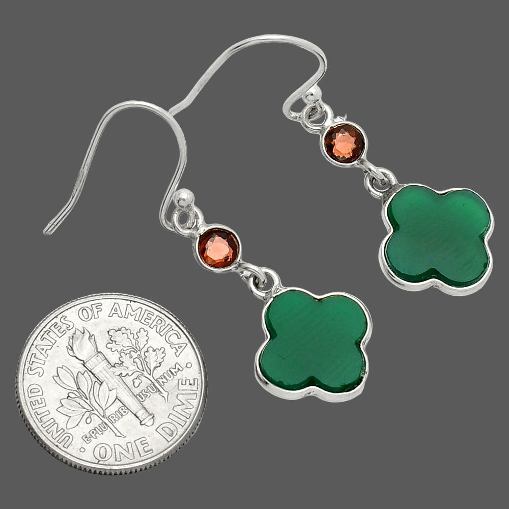 Natural Green Onyx & Garnet Earrings E-1006 SDE85190