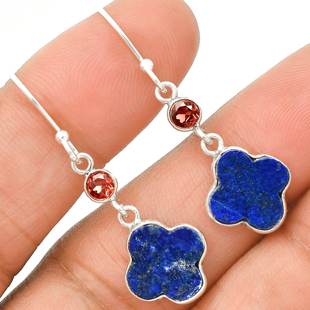Lapis Lazuli - Afghanistan & Garnet Earrings E-1006 SDE85219