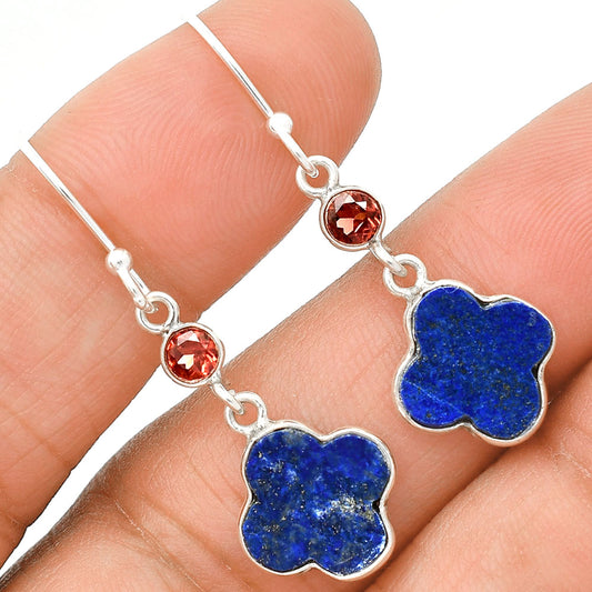 Lapis Lazuli - Afghanistan & Garnet Earrings E-1006 SDE85219