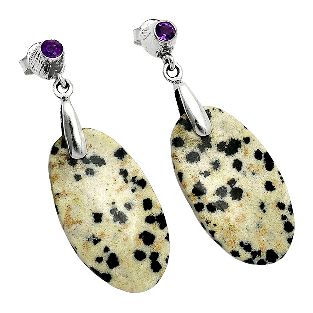 Natural Dalmatian & Amethyst Earrings E-1120 SDE85234