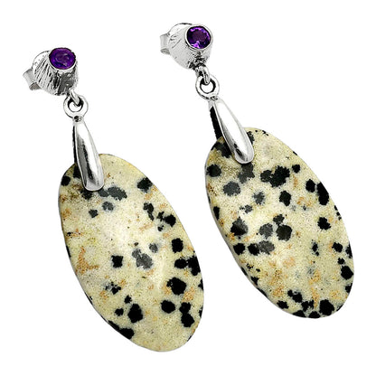 Natural Dalmatian & Amethyst Earrings E-1120 SDE85234