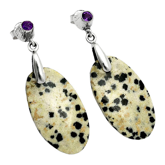 Natural Dalmatian & Amethyst Earrings E-1120 SDE85234