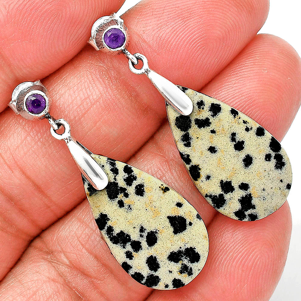 Natural Dalmatian & Amethyst Earrings E-1120 SDE85236