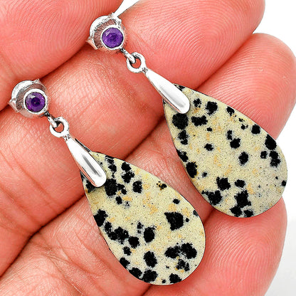 Natural Dalmatian & Amethyst Earrings E-1120 SDE85236