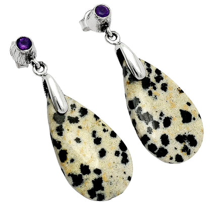 Natural Dalmatian & Amethyst Earrings E-1120 SDE85236