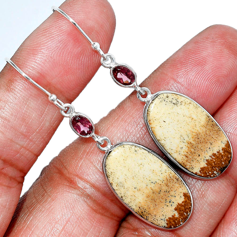 Natural Picture Jasper & Garnet Earrings E-1002 SDE85331