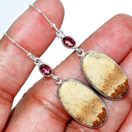 Natural Picture Jasper & Garnet Earrings E-1002 SDE85331