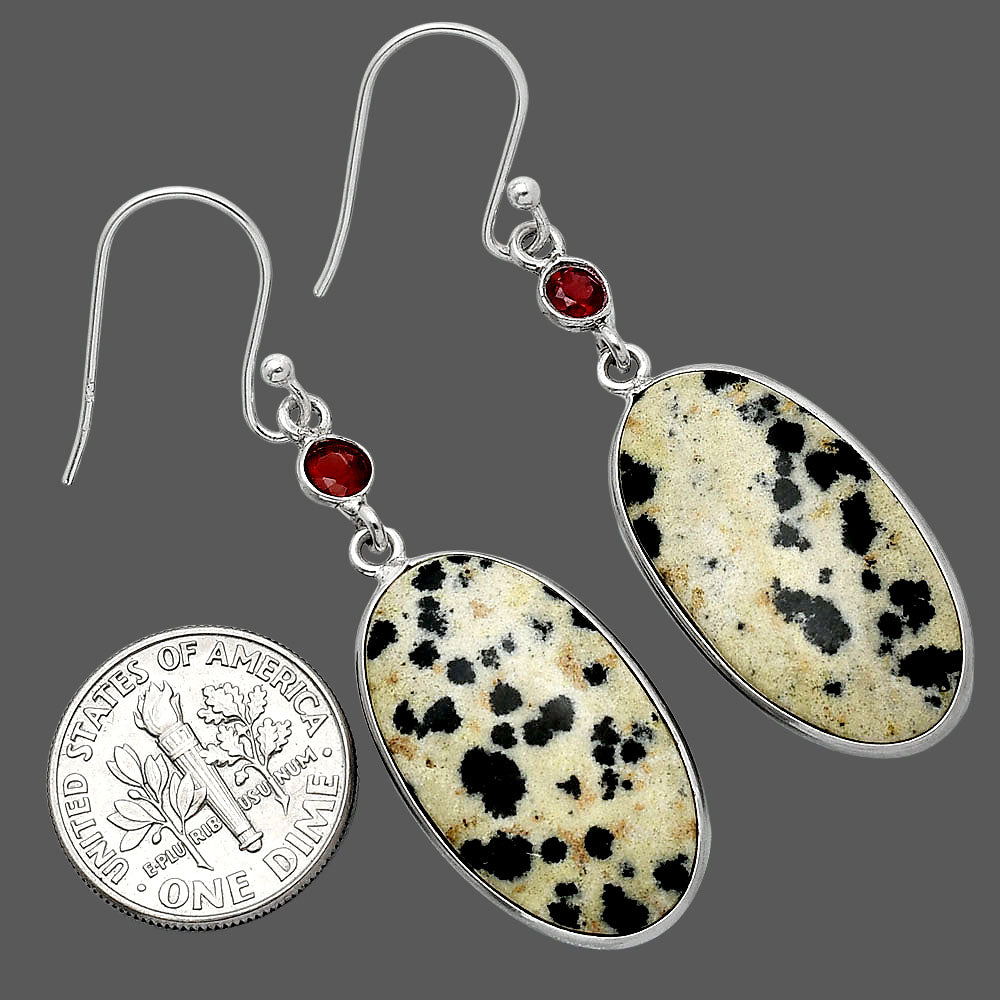 Natural Dalmatian & Garnet Earrings E-1002 SDE85416