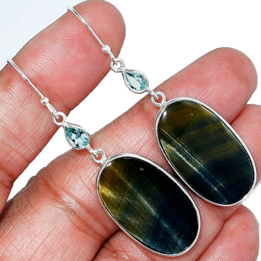 Blue Tiger Eye & Sky Blue Topaz Earrings E-1002 SDE85494