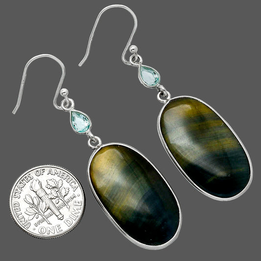 Blue Tiger Eye & Sky Blue Topaz Earrings E-1002 SDE85494