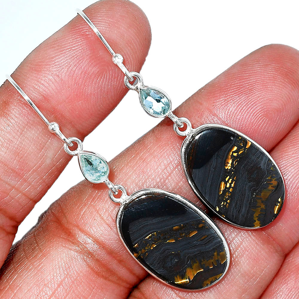 Iron Tiger Eye & Sky Blue Topaz Earrings E-1002 SDE85499