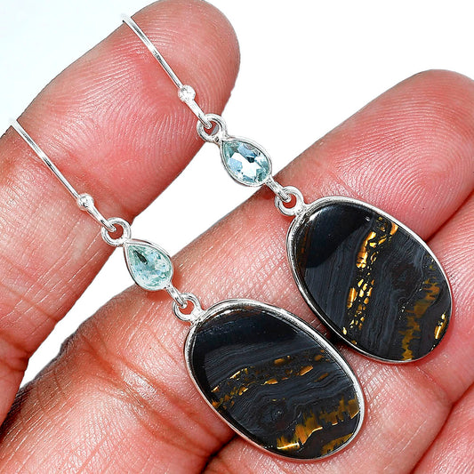 Iron Tiger Eye & Sky Blue Topaz Earrings E-1002 SDE85499