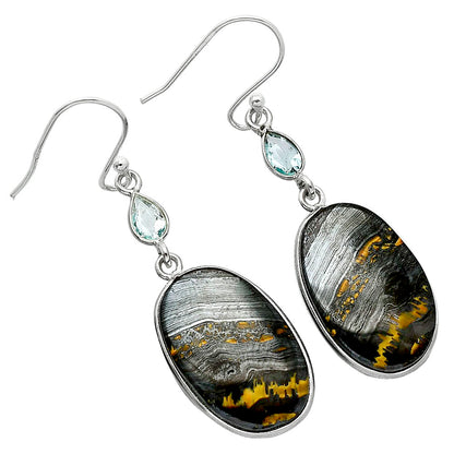 Iron Tiger Eye & Sky Blue Topaz Earrings E-1002 SDE85499