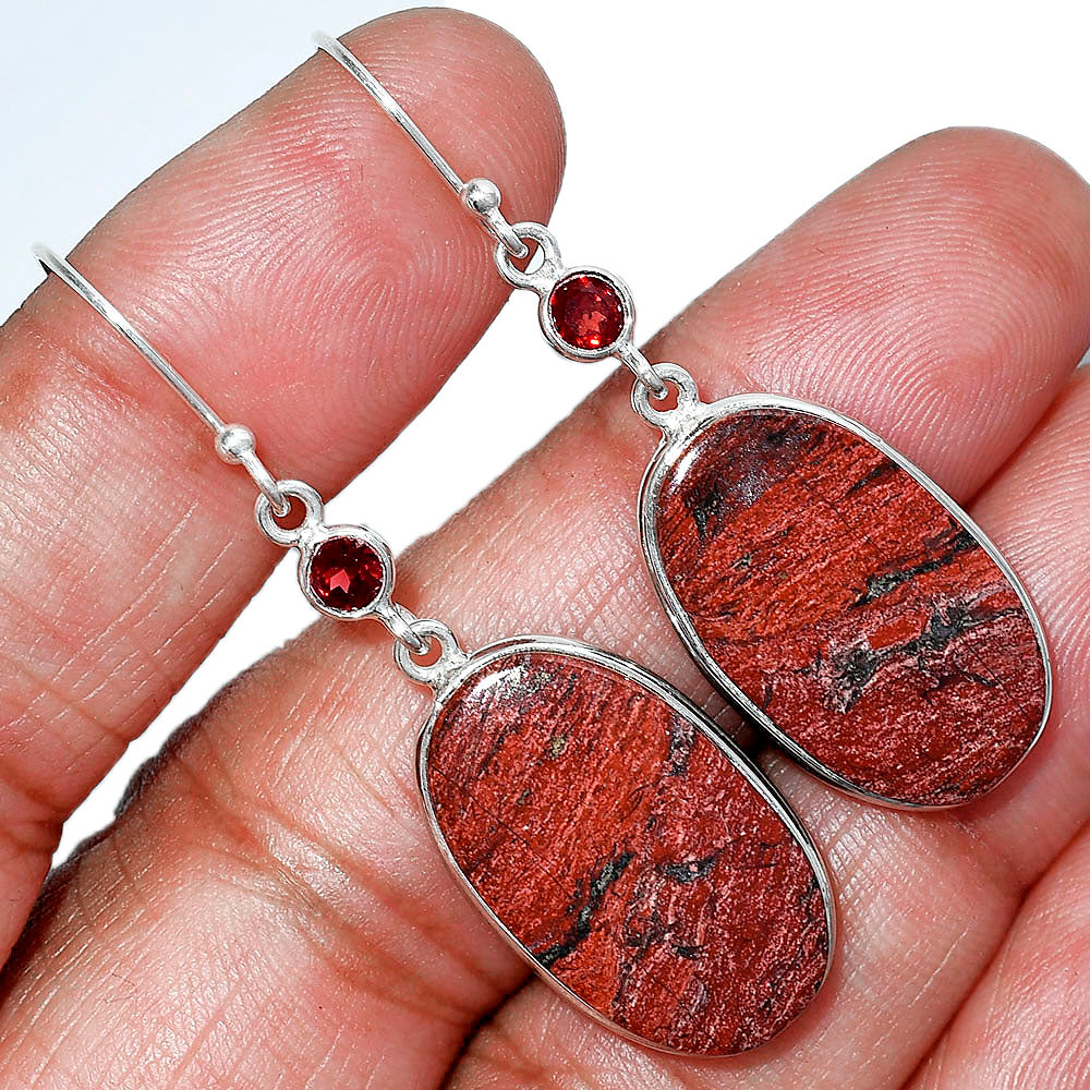 Natural Snake Skin Jasper & Garnet Earrings E-1002 SDE85576