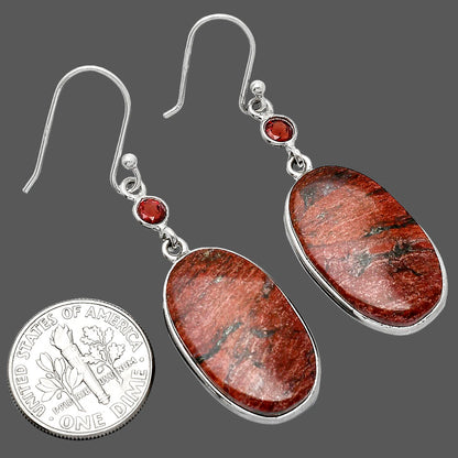 Natural Snake Skin Jasper & Garnet Earrings E-1002 SDE85576