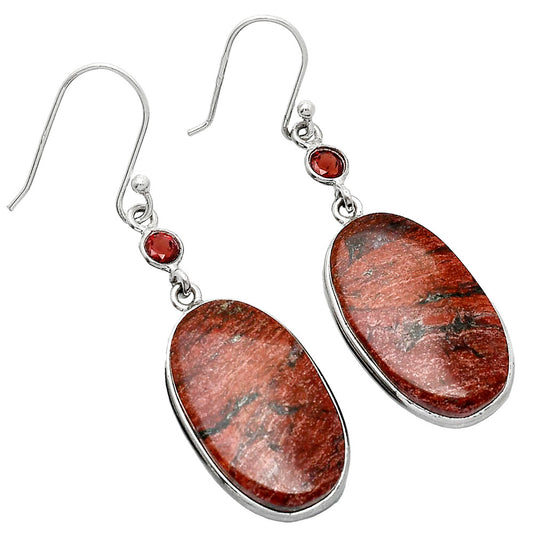 Natural Snake Skin Jasper & Garnet Earrings E-1002 SDE85576