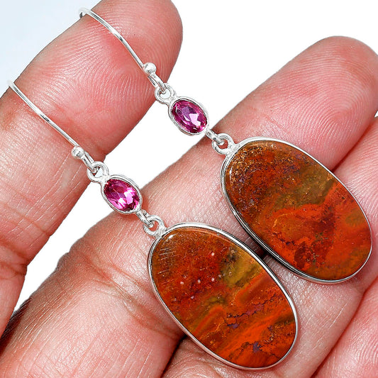 Natural Red Moss Agate & Ruby Earrings E-1002 SDE85592
