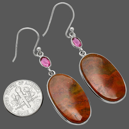 Natural Red Moss Agate & Ruby Earrings E-1002 SDE85592