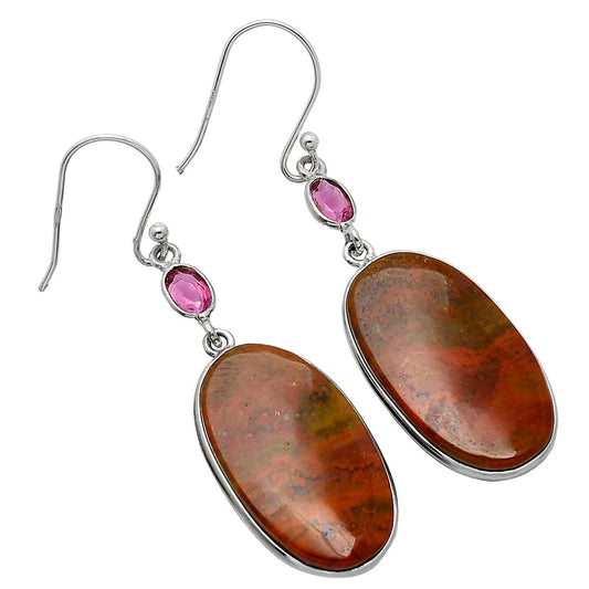 Natural Red Moss Agate & Ruby Earrings E-1002 SDE85592