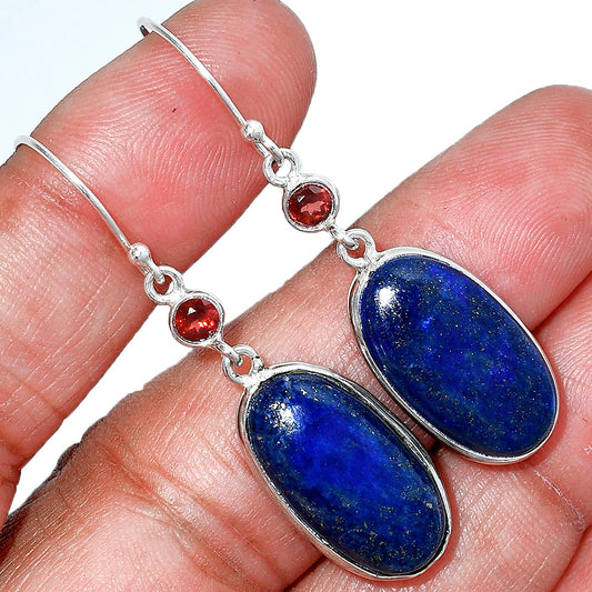 Lapis Lazuli - Afghanistan & Garnet Earrings E-1002 SDE85635