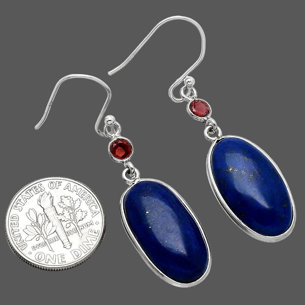 Lapis Lazuli - Afghanistan & Garnet Earrings E-1002 SDE85638