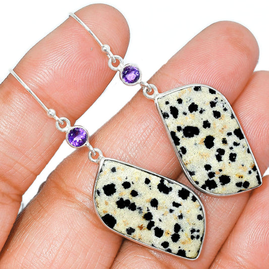 Natural Dalmatian & Amethyst Earrings E-1002 SDE85647