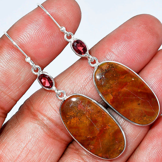 Natural Red Moss Agate & Garnet Earrings E-1002 SDE85810