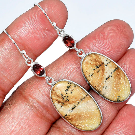 Natural Picture Jasper & Garnet Earrings E-1002 SDE85819