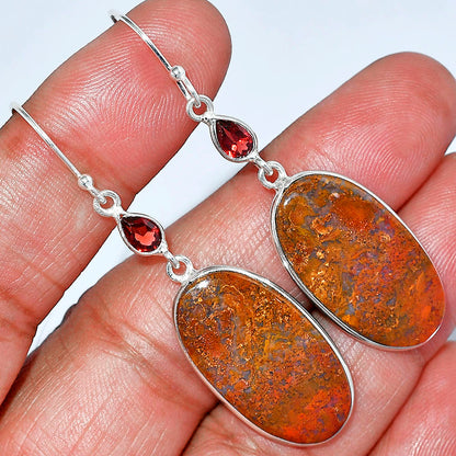 Natural Red Moss Agate & Garnet Earrings E-1002 SDE85821
