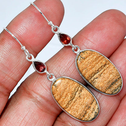 Natural Picture Jasper & Garnet Earrings E-1002 SDE85825