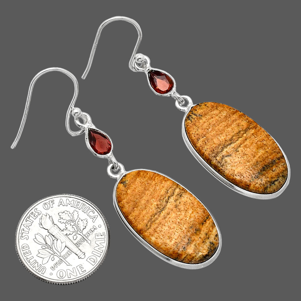 Natural Picture Jasper & Garnet Earrings E-1002 SDE85825