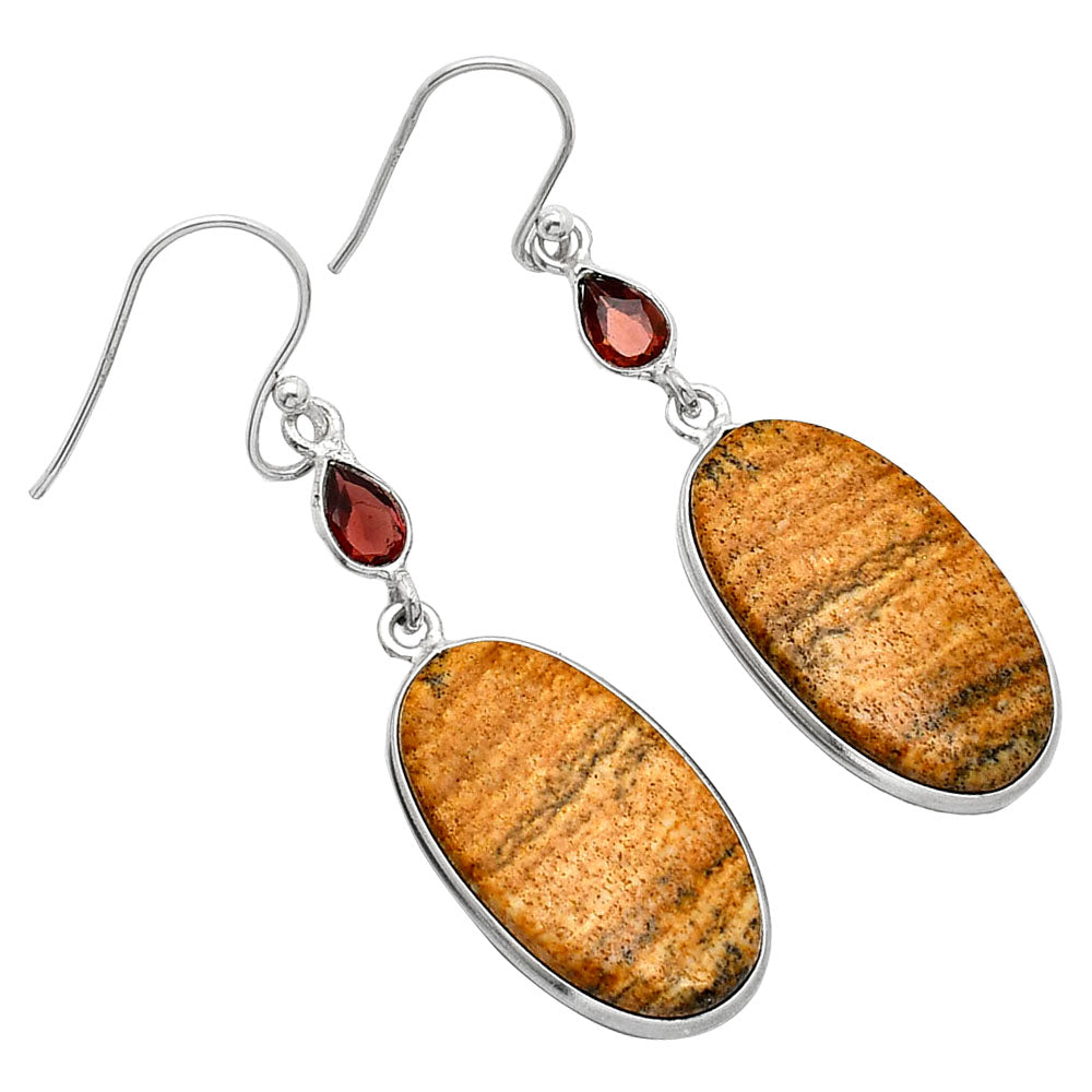 Natural Picture Jasper & Garnet Earrings E-1002 SDE85825