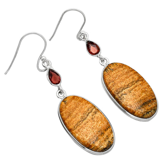 Natural Picture Jasper & Garnet Earrings E-1002 SDE85825