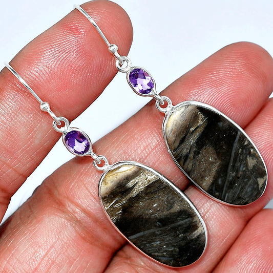 Natural Bat Cave Jasper & Amethyst Earrings E-1002 SDE85833